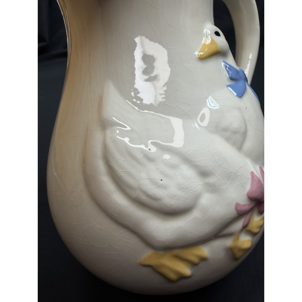Vintage Otagiri Bowed Goose Pitcher Hand Painted White Geese 1983 Ceramic - Picture 5 of 14